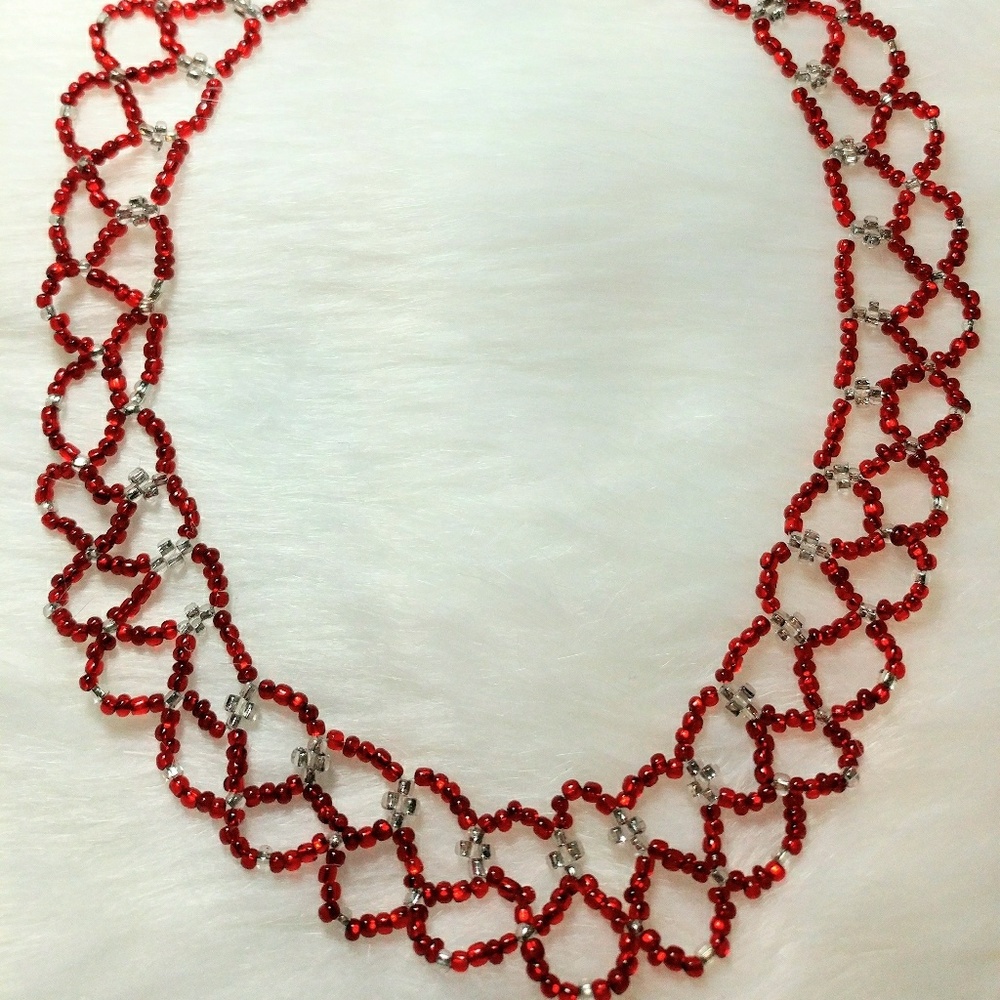 Handmade red seed bead necklace